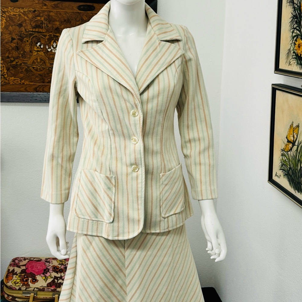 Vintage JC Penny Polyester Striped Skirt Suit Set